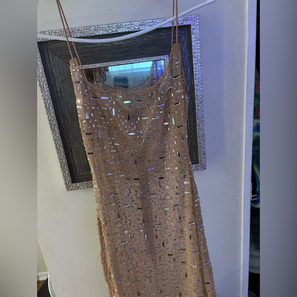 Oh Polly Sparkling Tan Maxi Dress